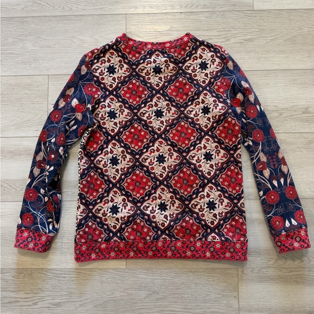 Tory Burch Sweatshirt Top XS Ronnie French Terry Floral Colorblock Pima Cotton - Picture 2 of 10